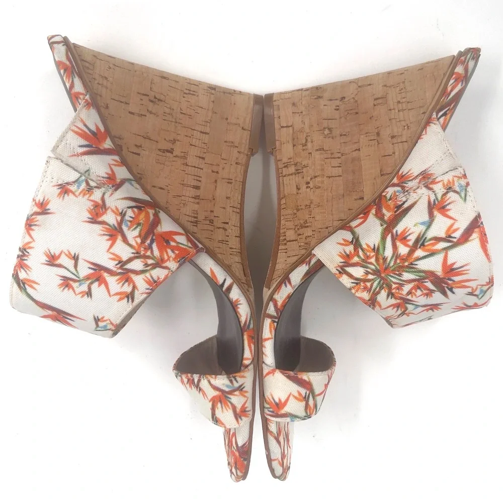 Nicole Miller Artelier Waylon Womens Cork Wedge Mule Floral Bird of Paradise 6.5